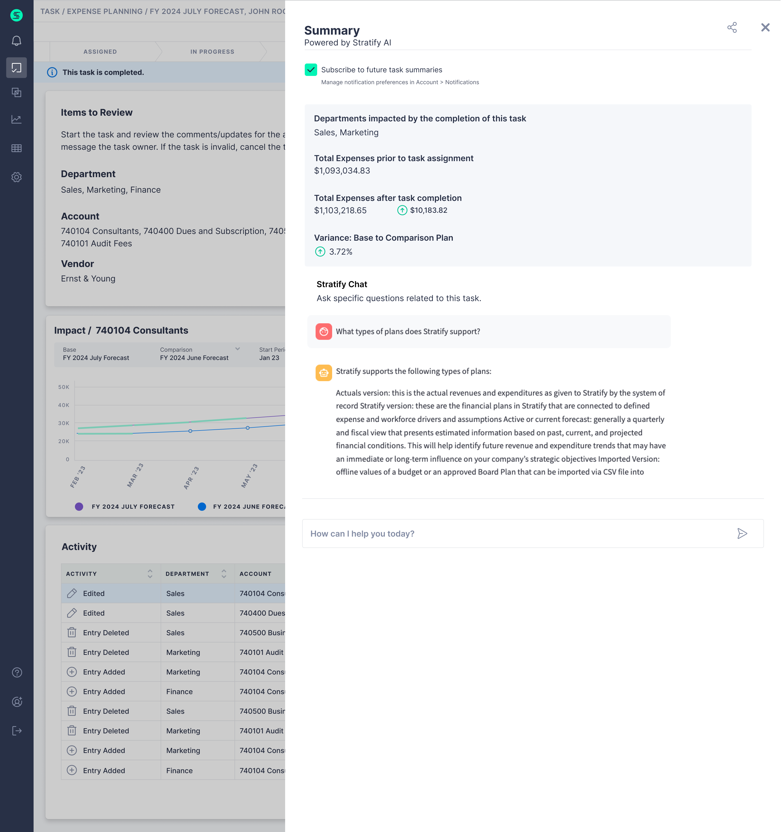 AI-assisted planning suggestions and variance analysis