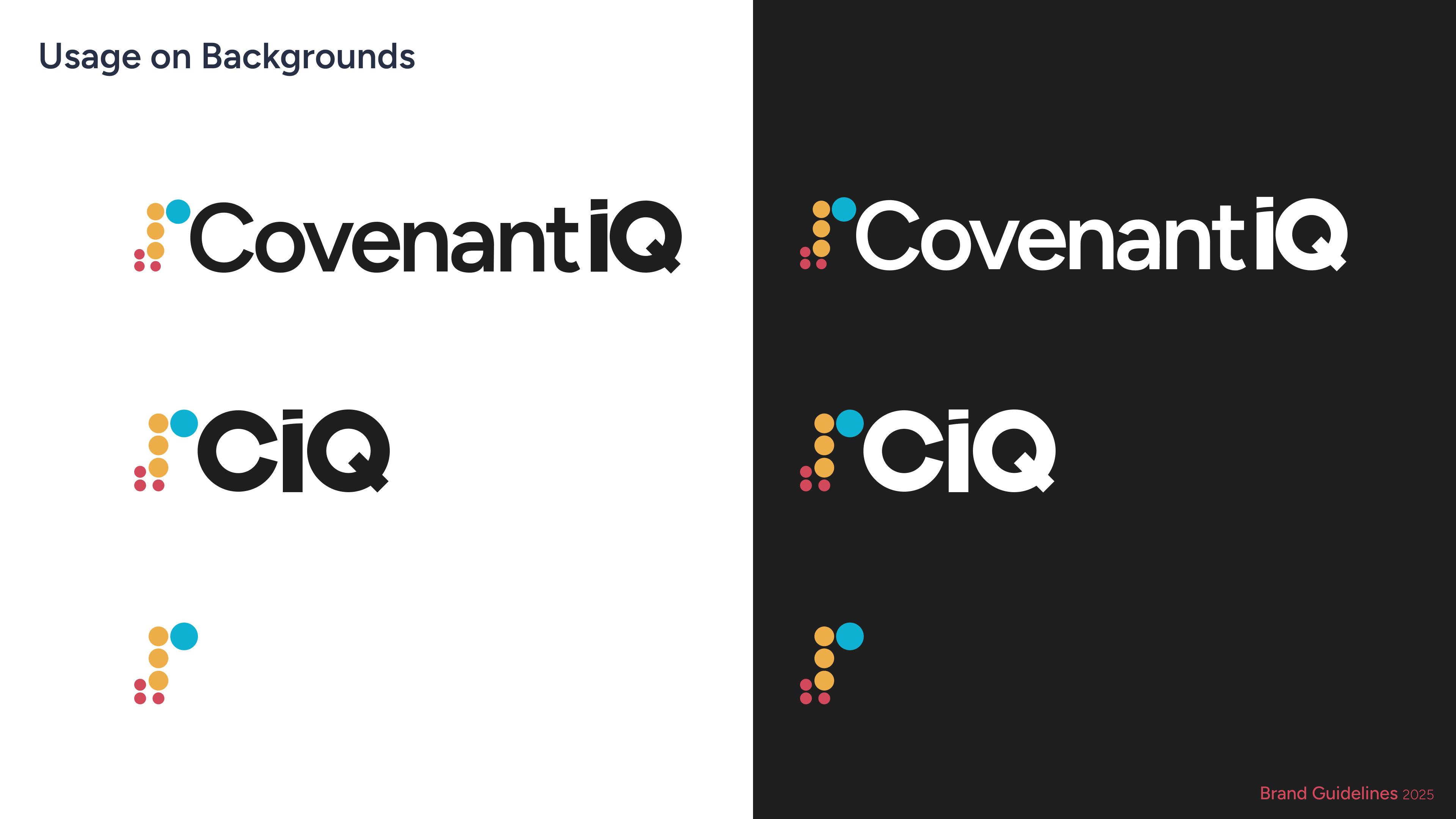 Logo usage guidelines showing light and dark background applications